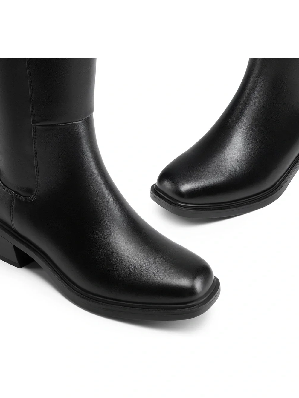 Knee High Boots Square Toe Low Block Heel Casual Comfort W/ Side Zipper 1283-1